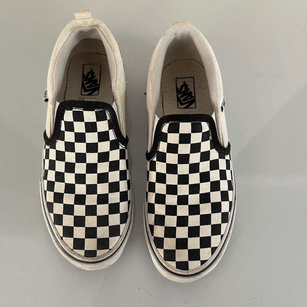 Vans, size 5.5 checkered black and white slip ons